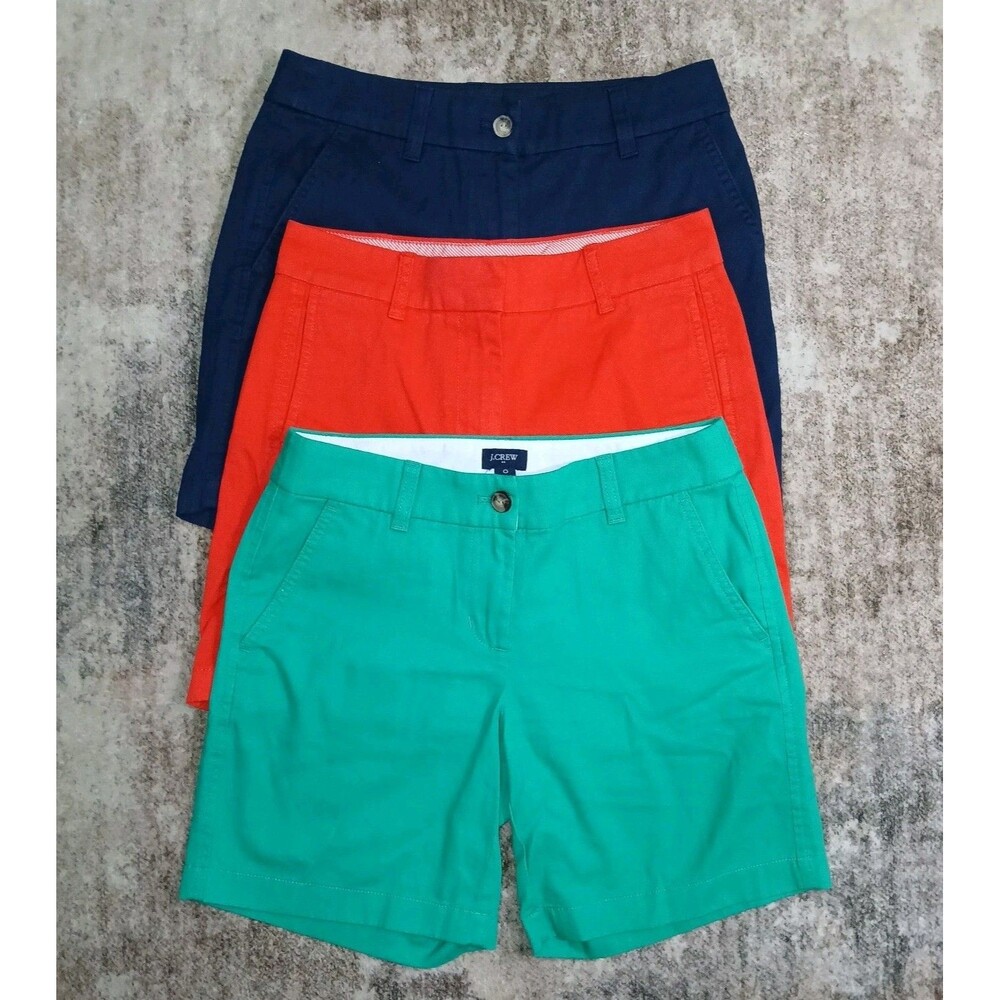 J.Crew Women's Chino Shorts Lot Of 3 Navy Blue Emerald Green Tomato Red Preppy